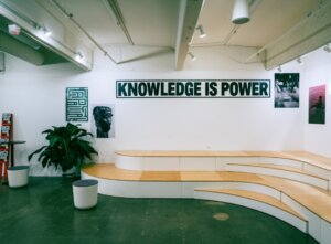 Knowledge is Power sign about stadium leveled seating