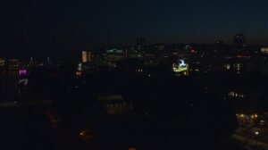 View of Portland city skyline with Portland stag sign lit up