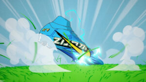 illustration of Nike Mbappe zoom boot striking grass