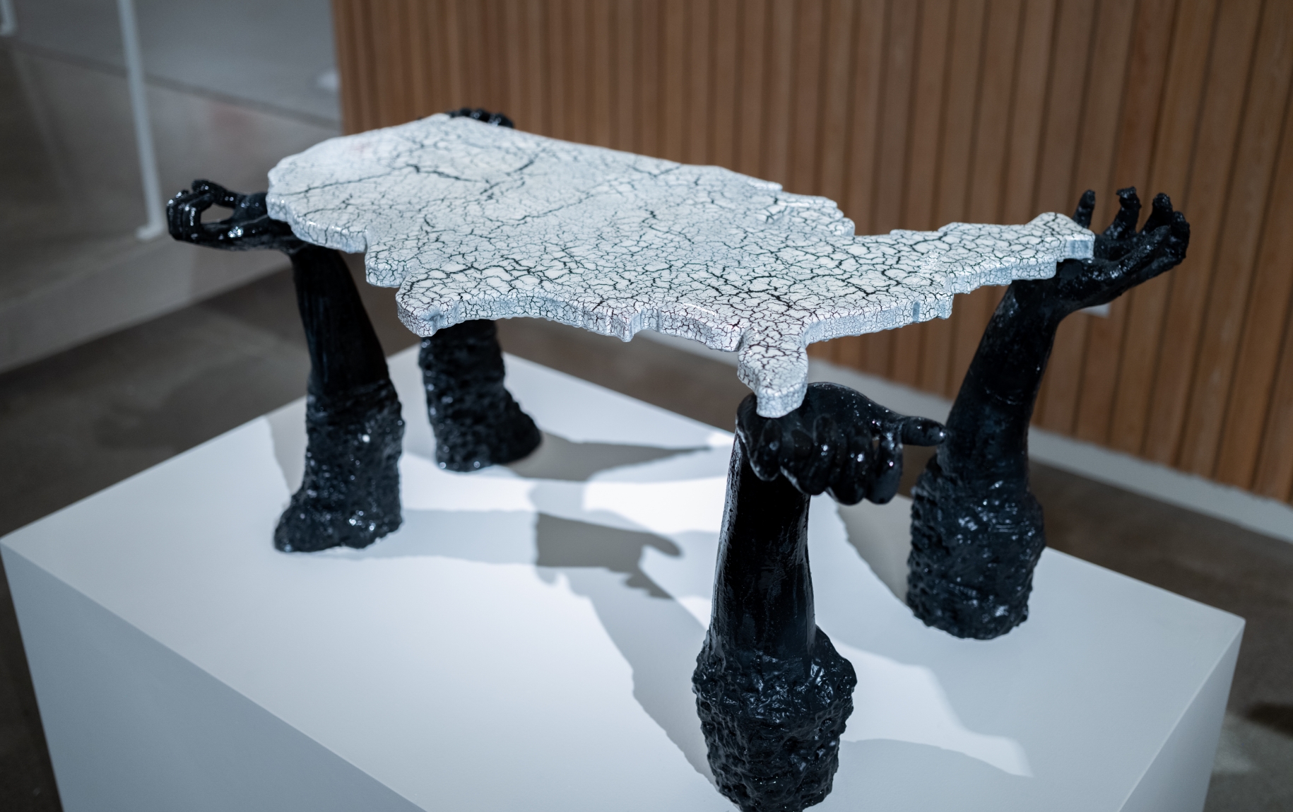 A black and white table with a map of the united states on it.